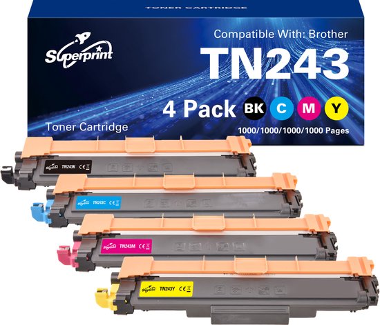 Foto: Superprint tn243 huismerk toner geschikt voor brother tn 243 tn 243cmyk tn 247 tn 247cmyk multipack 4 toners voordeelbundel