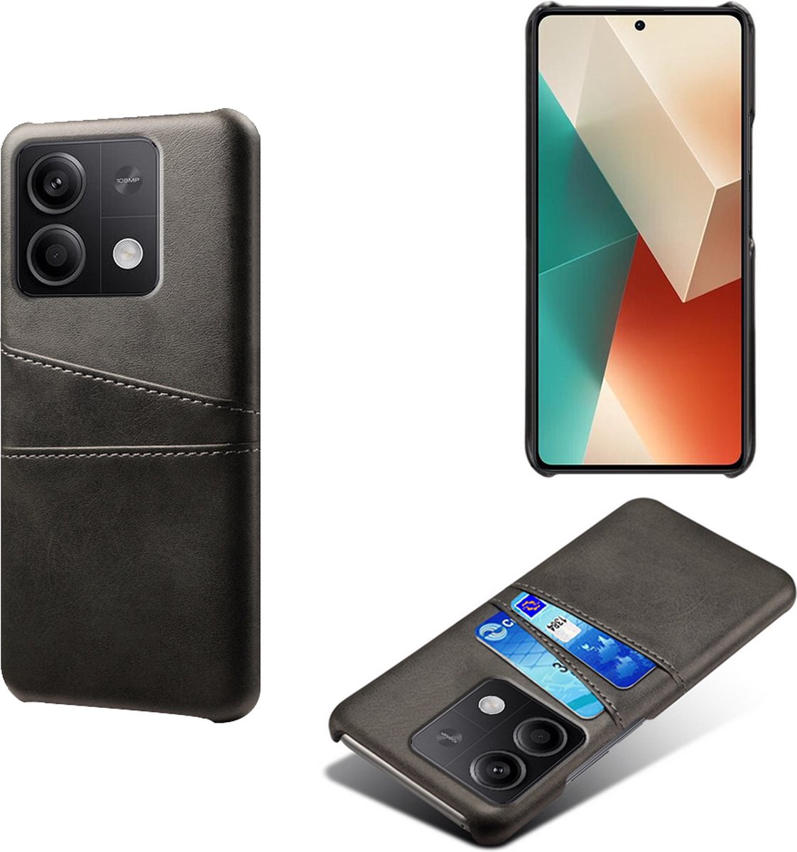 Backcover met Opbergvakjes + PMMA Screenprotector voor Xiaomi Redmi Note 13 5G _ Zwart