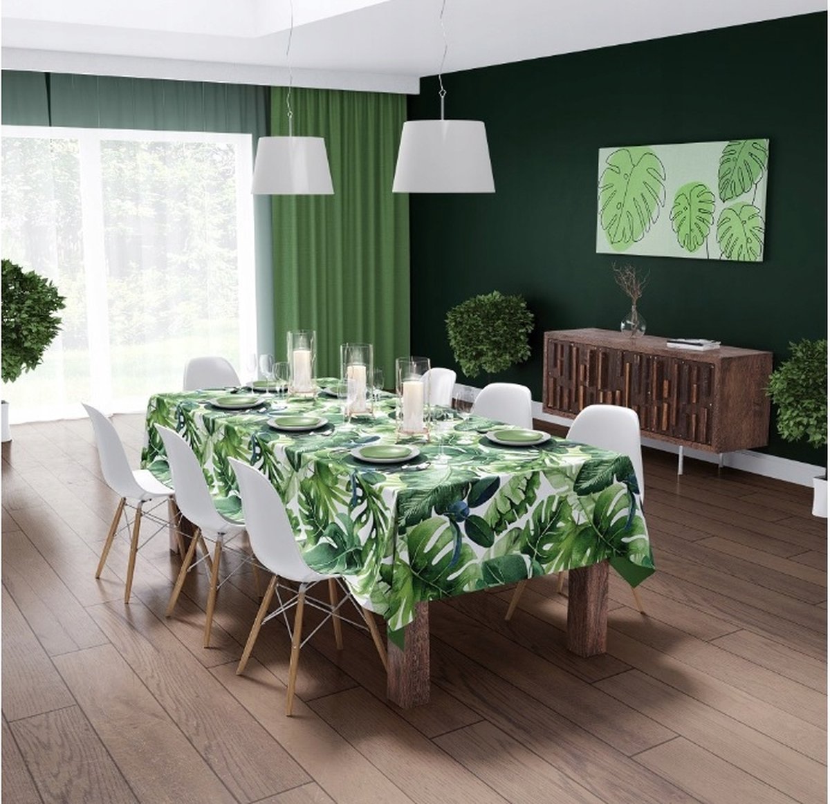 Tafelkleed maat 140 x 240 cm - groene bladeren - zeer elegant