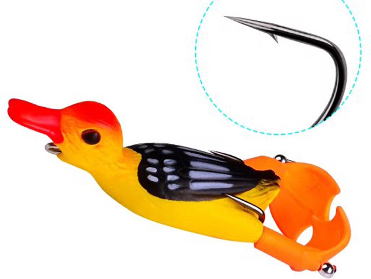 Actie4you® - Kunstaas eend - Softbait - Propeller pootjes - Snoek / Baars (Roofvissen) - Geel