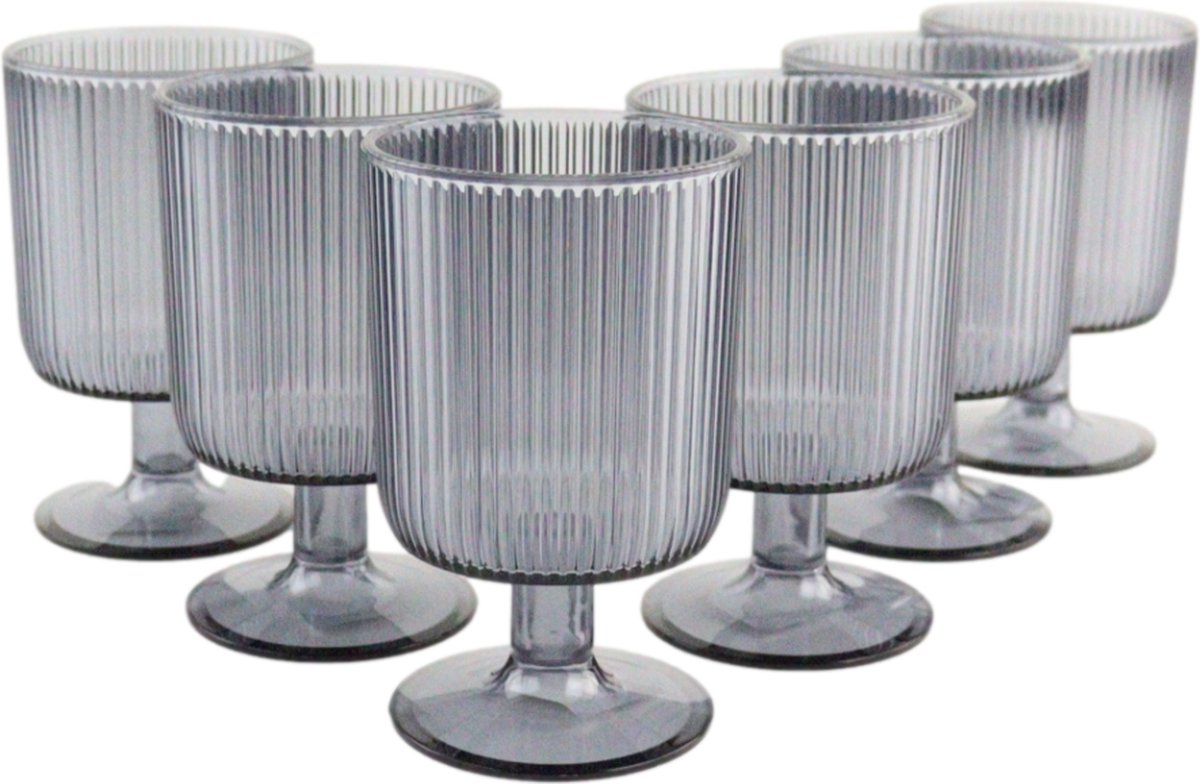 OTIX Kunststof Wijnglazen - Herbruikbaar - Set van 6 - voor Rode - en Witte - Wijn - 300ml - Grijs - Transparant - Kunststof - Wijnglas - ECLIPSE