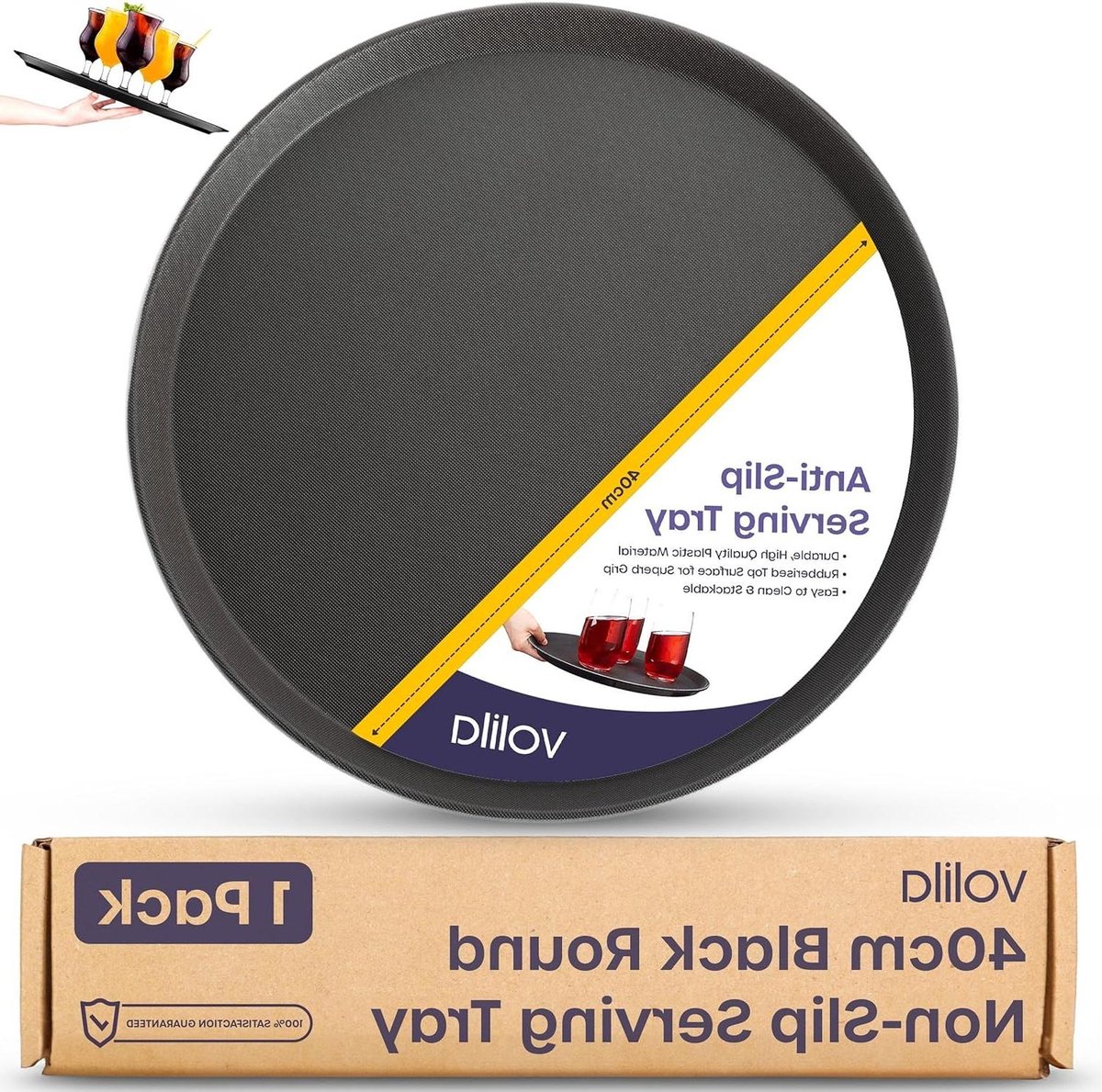 Rond Zwart Dienblad - Antislip Oppervlak - Hoge Rand - Thuis en Horeca Gebruik - Diameter 40cm