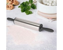 Roestvrij staal deegroller met kunststof handgrepen - fondant pizzadeeg caketijk deeg kruimeldeeg antraciet