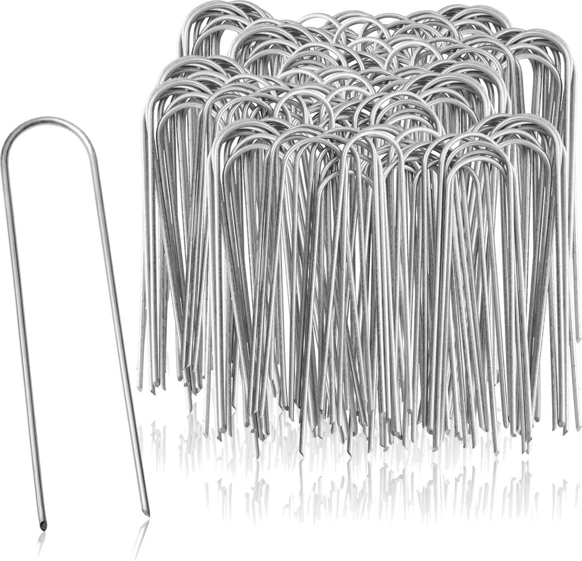 200x gecoat stalen grondankers voor onkruidvlies en folies - tuin en camping - rond - 200 stuks - 150x25x3mm
