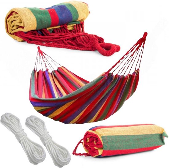 Hamac KIP Rouge 200x150 Cm – Avec Couverture Et Kit De Fixation, Jusqu'à 200 Kg (neuf)