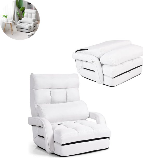 Slaapstoel - Uitklapbaar - Slaapbank - Logeerbed - Zetelbed - Slaapfauteuil - Vouwbed - 1 persoons - Zeer comfortabel - Wit
