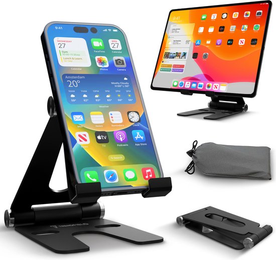 Foto: Trendfield telefoon standaard bureau aluminium houder voor mobiel tablet telefoonhouder inklapbare telefoonstandaard tth105 zwart