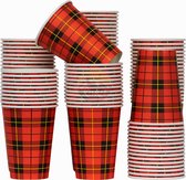 KURTT 1000 stuks 7oz/180ml, Koffiebekers to go koffiebeker karton 'schotse ruit' Drinkbeker - Koffiebeker - Kartonnen Beker, Kartonnen Beker - Wegwerpbeker - Papieren Beker - Topkwaliteit - Lekvrij !