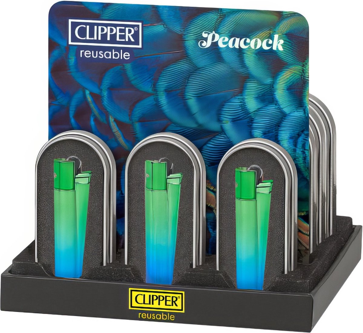 Goedkoopste Clipper - Metal Vuursteen aansteker - Peacock Giftbox