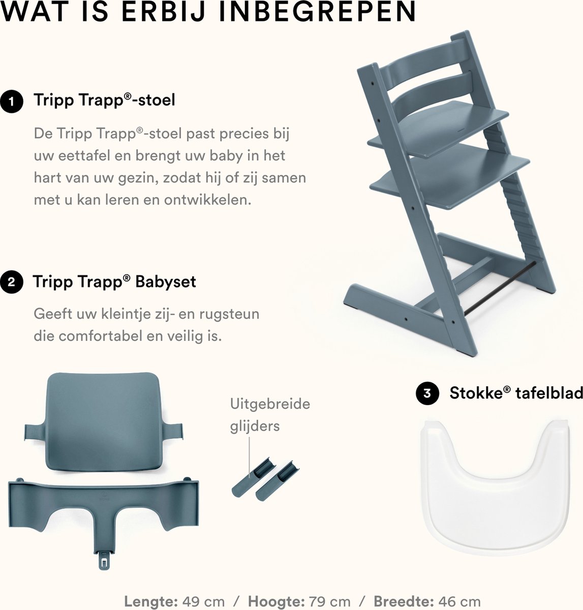 Stokke Tripp Trapp-kinderstoel (Fjordblauw), Stokke-dienblad (wit) thumbnail 4