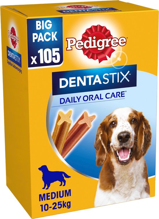 Pedigree Dentastix Kauwstaven - Gebitsverzorgende Hondensnacks - Medium - 105 stuks