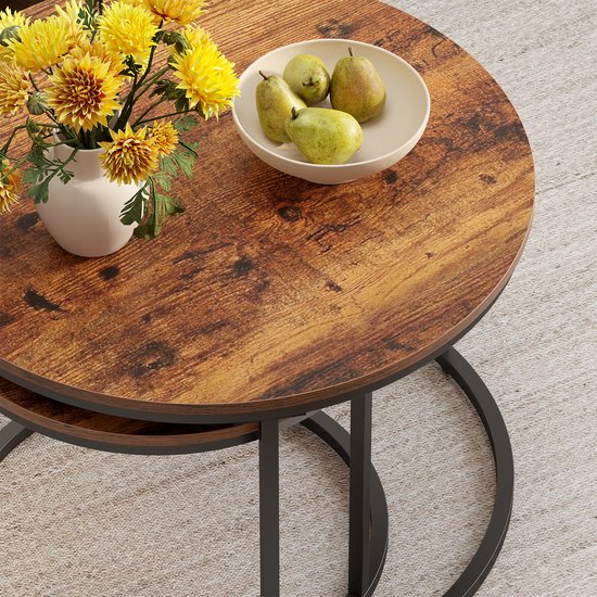 Acaza Table Basse - Table Basse Ronde - Set de 2 Tables basses - 72 Ø cm - Table Basse Industrielle - Marron Vintage