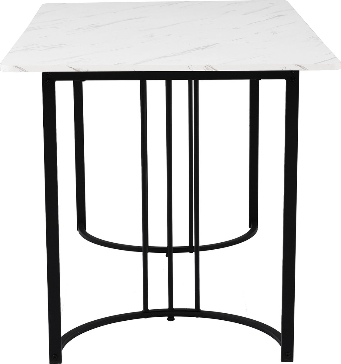 Sweiko Eetkamerstoel set, (set, 140 × 80 × 75cm Eettafel, 4 Stoelen), Moderne Keuken Eettafel set, Donkergroen Fluweel eetkamerstoel, zacht kussen stoel ontwerp met rugleuning, Wit MDF tafelblad, Zwarte tafelpoten – foto 8