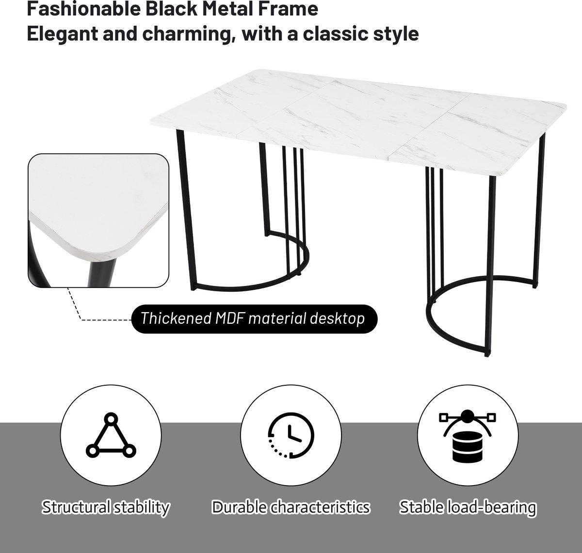 Sweiko Eetkamerstoel set, (set, 140 × 80 × 75cm Eettafel, 4 Stoelen), Moderne Keuken Eettafel set, Donkergroen Fluweel eetkamerstoel, zacht kussen stoel ontwerp met rugleuning, Wit MDF tafelblad, Zwarte tafelpoten – foto 5