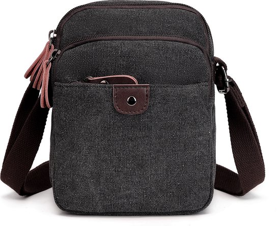 Bagwise® Sac à bandoulière en toile - Slingbag - Sac à bandoulière - Femmes - Hommes - 1322 Zwart anthracite