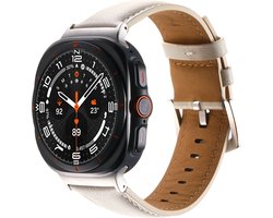 By Qubix - Compatible Samsung bandje - Premium leren bandje - Roomwit - Geschikt voor Samsung Galaxy Watch Ultra bandjes - 47mm