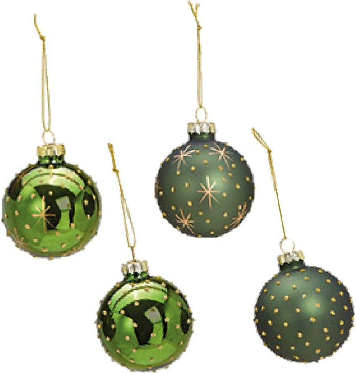 Groene glazen kerstballen met decoratie - set van 12 - 6 cm.
