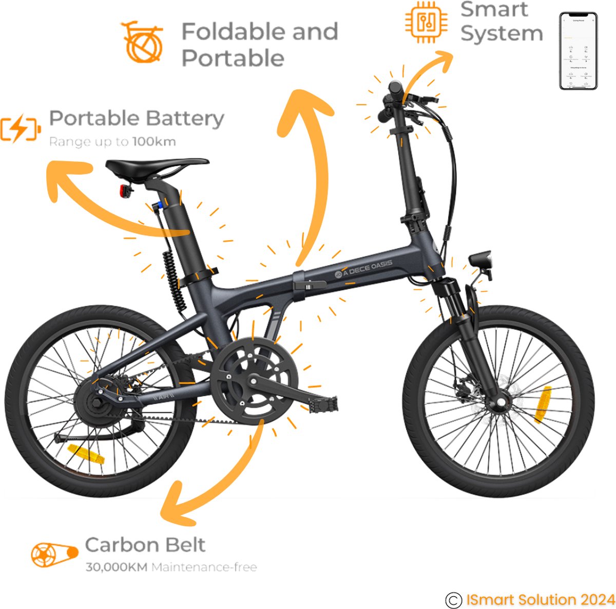 ADO E-bike A20S Air Elektrische Fiets | vouwfiets | Lichtgewicht (16-18 kg) | 25 km/u |100 km Actieradius | 250W Motor | Samsung-batterij | Aluminium Frame voor Recreatieve Activiteiten | Grijs - ADO - €1.229,00