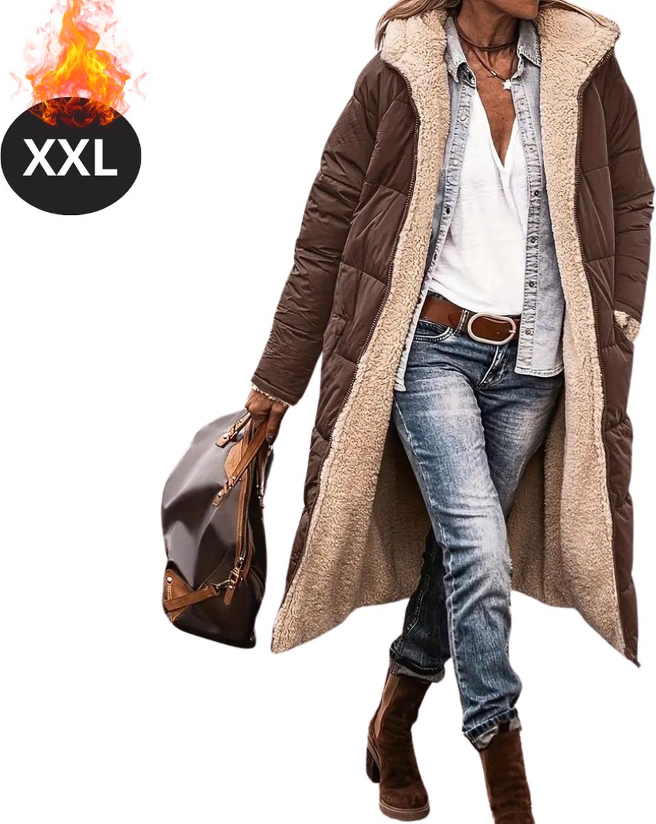 Nivard Winterjas Parka Dames Winterjas Winter Volwassen Stijlvol Lange Jas Dames Mantel Vrouwen Koffie Bruin