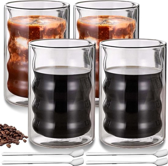 Lot De 4 Tasses à Expresso 450 Ml Double Paroi Verre Borosilicate - Pour Latte, Cappuccino, Bière Et Thé