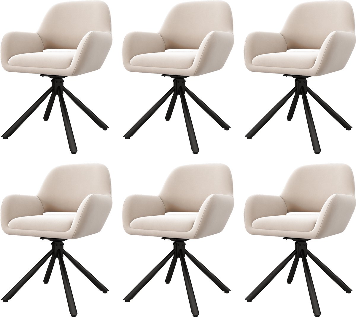 Merax Draaiende Eetkamerstoelen (Set van 6) - Luxe Velvet met Armleuningen - Beige - Modern en Comfortabel