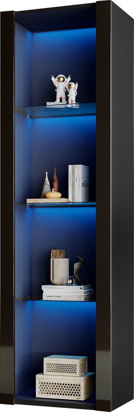 Merax Vitrinekast, glazen vitrine met ledlampen, moderne boekenkast, staande vitrine met 6 deuren, 10 vakken, glazen deur met aluminium frame, highboard, verzamelaarsvitrine voor woonkamer, kantoor