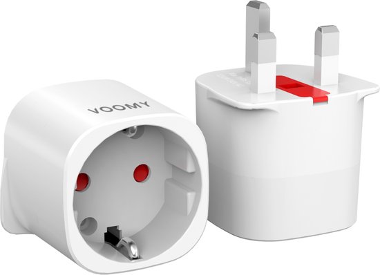 Voomy 2x Reisstekker Engeland - Type G - Wereldsteker voor UK, Ierland, Schotland en Dubai - Engelse Reisadapter - 2 stuks - Wit