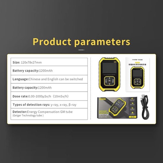 HFS-20 Geiger Counter Radiation Detector, Beta Gamma X-ray Dosimeter met LCD Display, Oplaadbare Nucleaire Straling Monitor