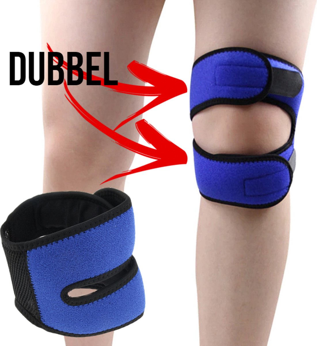 Allernieuwste.nl® Dubbele Patellaband Knie Brace BLAUW Kniebrace - Knieband Sport Fitness - Kniepijn Knieklachten - Elastische Verstelbare Kniebrace - Patellabrace - Kniepeesband - BLAUW