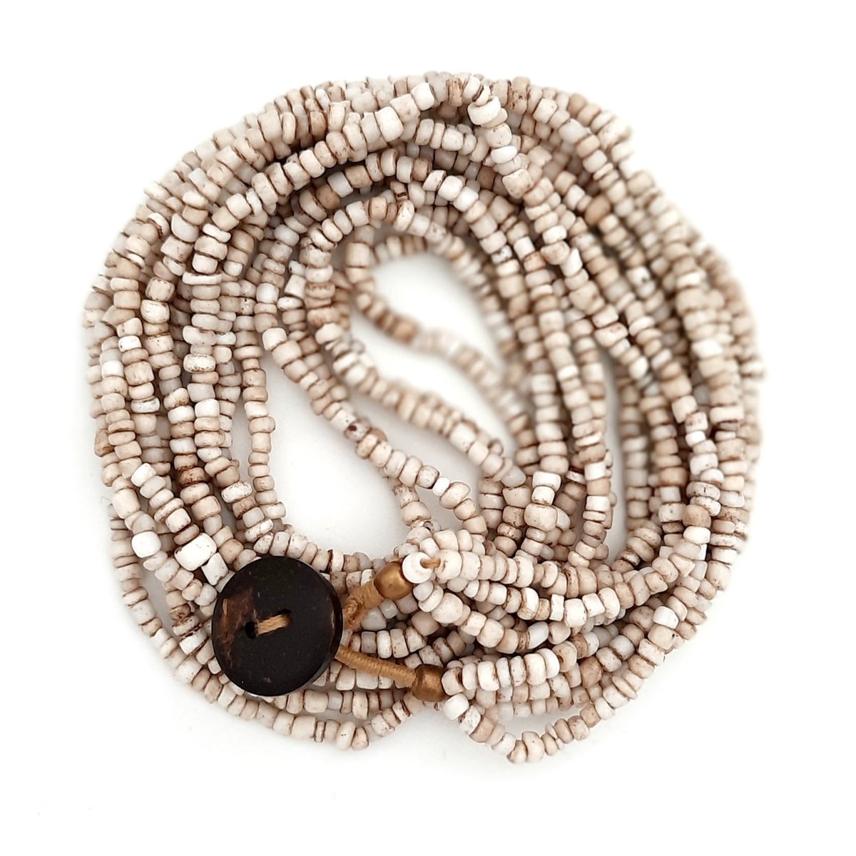 Collier | Bonda | Wit - oude glaskralen, Bonda-tribe, 5 snoertjes, gebroken wit