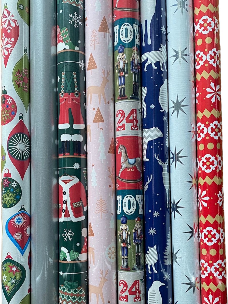 FESTIVE GIFTS Inpakpapier - Cadeaupapier - 200 x 70cm - 8 rollen - Kerst -Luxe - Luxe Cadeauverpakking - (ontwerp/kleur)