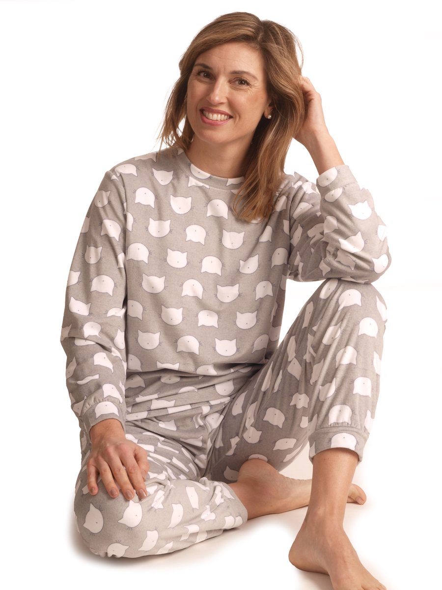 Lunatex Cocodream Dames pyjama Art.691714 velours met print Grijs