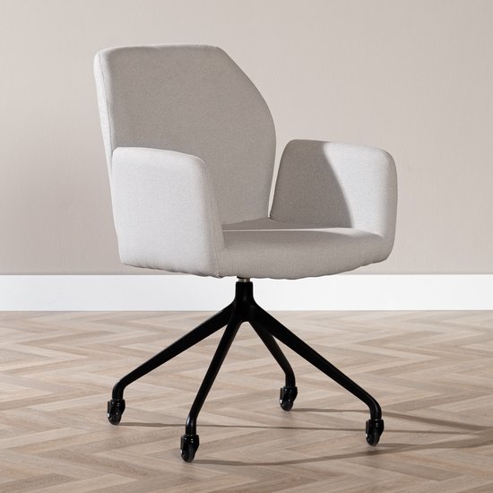 Bronx71® Chaise de salle à manger scandinave à roulettes Runa en tissu recyclé gris