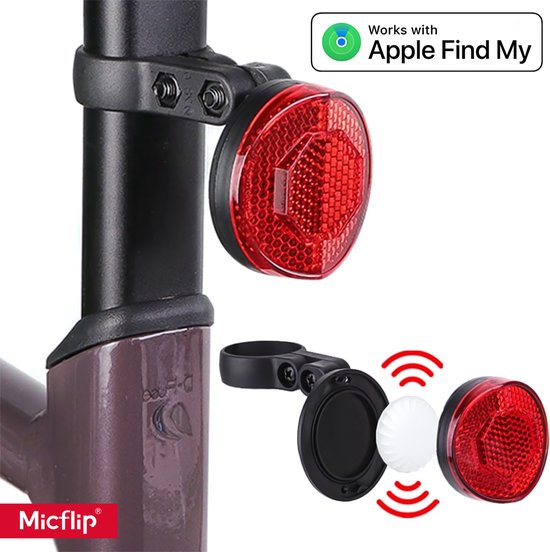 Foto: Micflip fietsreflector geschikt voor apple airtag inclusief tracker fiets tracker mfi gecertificeerd door apple bluetooth tracker onbeperkte lokalisering zonder abonnement met geluidssignaal waterdicht fietsreflector rood