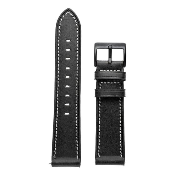 Bracelet de montre en cuir PU noir 22 mm - Cuir PU, libération Quick , adapté aux montres intelligentes et aux montres analogiques telles que Garmin, Seiko, Fossil et plus