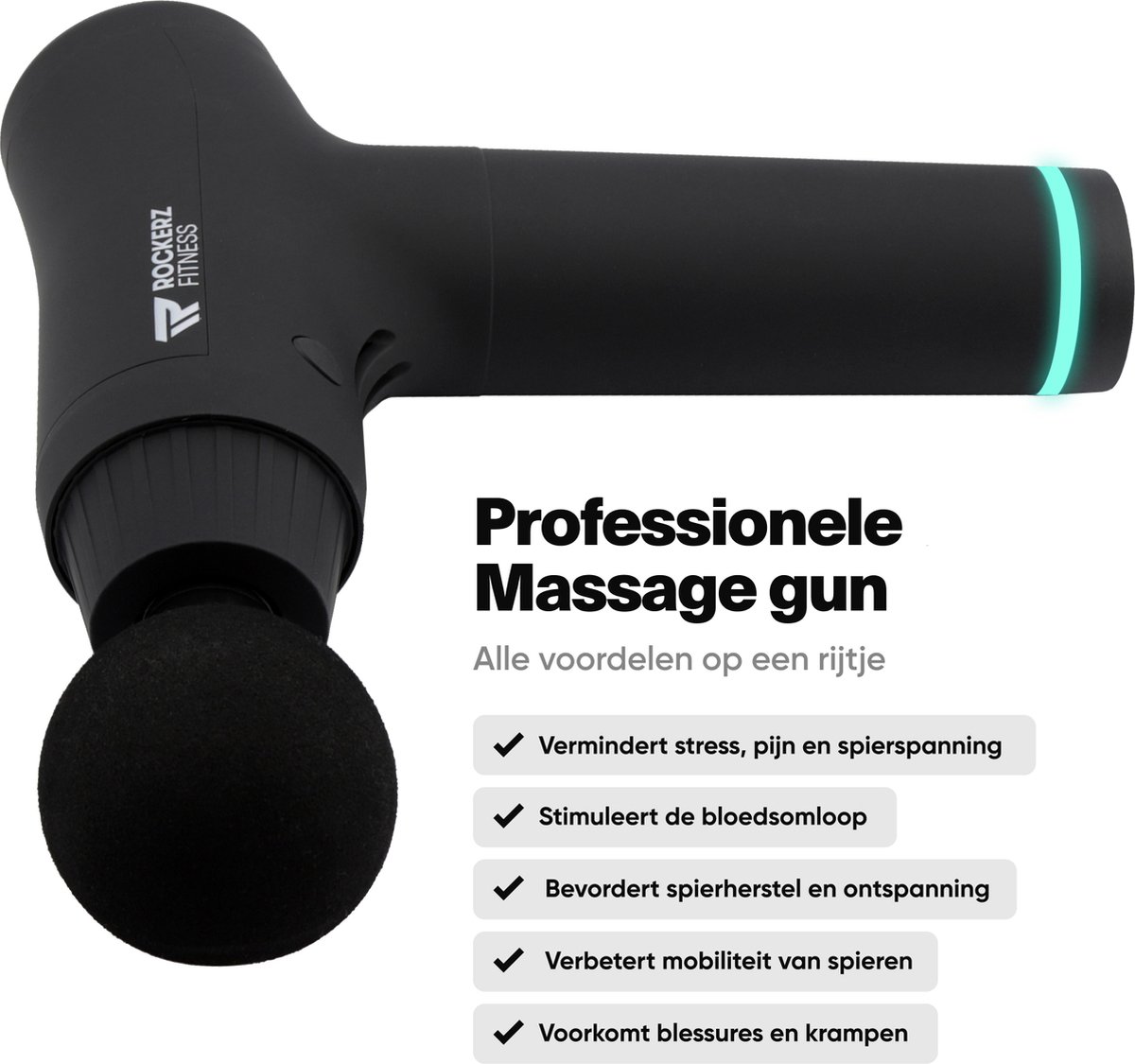 Afbeelding 3 van Rockerz Massage Gun - Massage gun professioneel - Massage pistool - 6 opzetstukken - 30 snelheden - Inclusief koffer - Krachtig - Draadloos