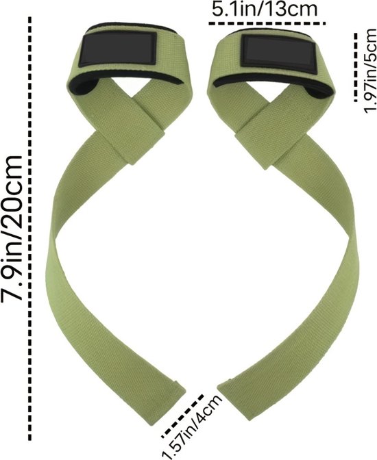 Bandes de poignet Bovista - Sangles de levage - Poignées Crossfit - Bracelet - Musculation - Fitness - Deadlift - Vert armée