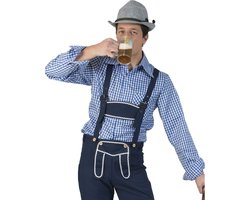 Grote maat blauw/wit geruit tiroler verkleed overhemd voor heren - Oktoberfest kleding XXL/XXXL