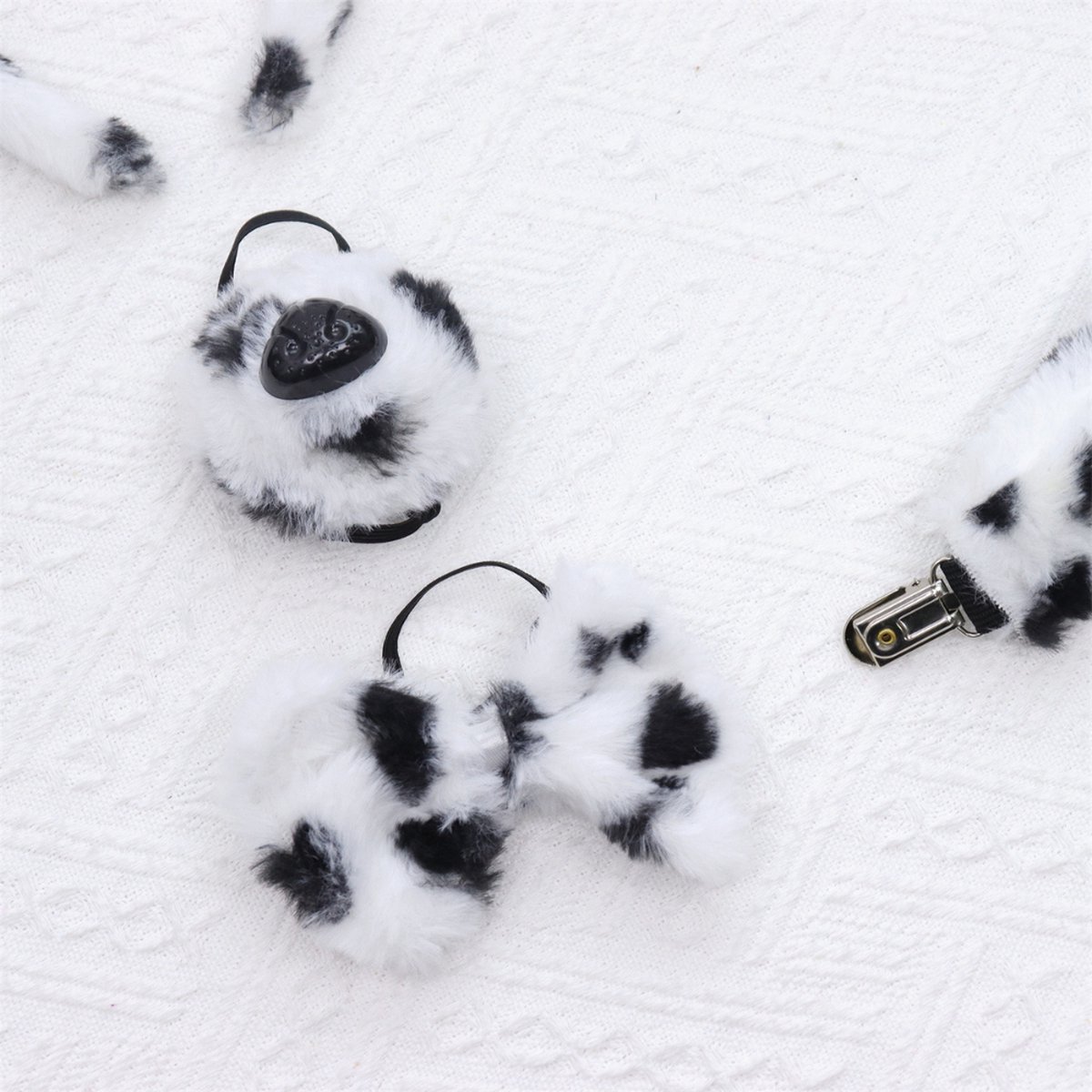Joya Kids® Hond Dalmatier Verkleed Accessoires | Verkleedset Honden | Meisjes en Jongens en Volwassenen Verkleedpak Puppy | Carnaval en Halloween Outfit kinderen en Volwassen | Haarband met Oren, Neus, Staart en Strik | Zwart Wit met Stippen — afbeelding 9
