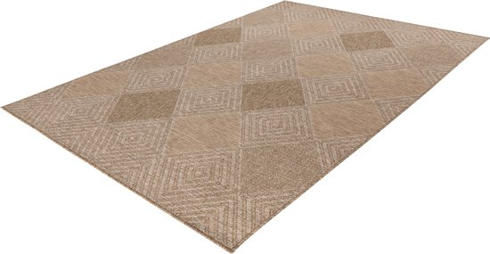 Lalee Costa - aspect sisal - tapis ibiza - tapis d'extérieur - intérieur et outdoor- ondulation plate - poils courts - tresse - motif indigène - résistant à l'eau - tapis de jardin - 80x150 cm beige