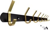 Hoexs Wandkapstok Zwart Goud - 16 Haken Kapstokken - 60 cm - Incl. bevestigingsmateriaal - Hangend Design Muurkapstok
