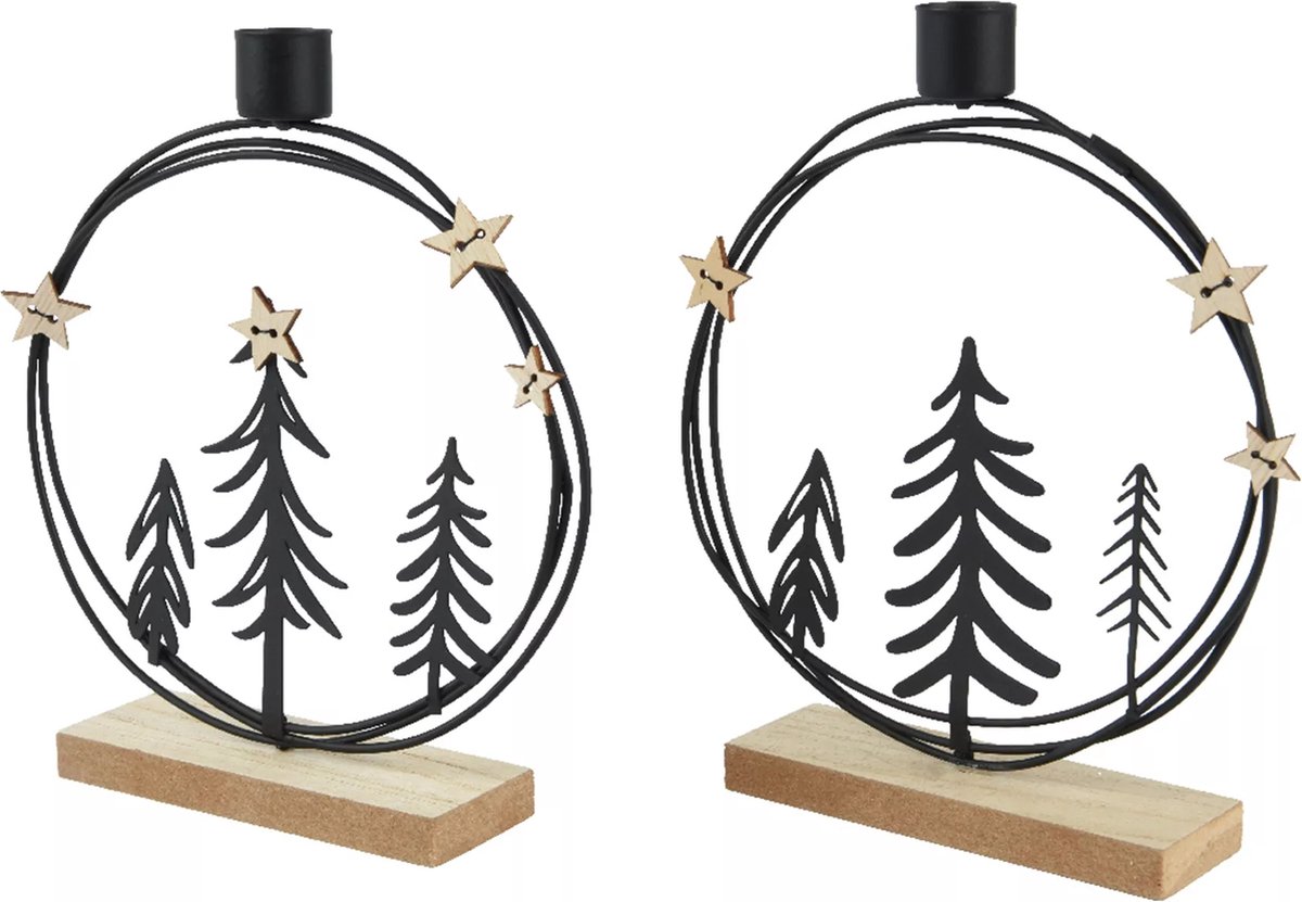 Kandelaar Kerstbomen metaal op voet 20cm - Kaarsen kandelaar