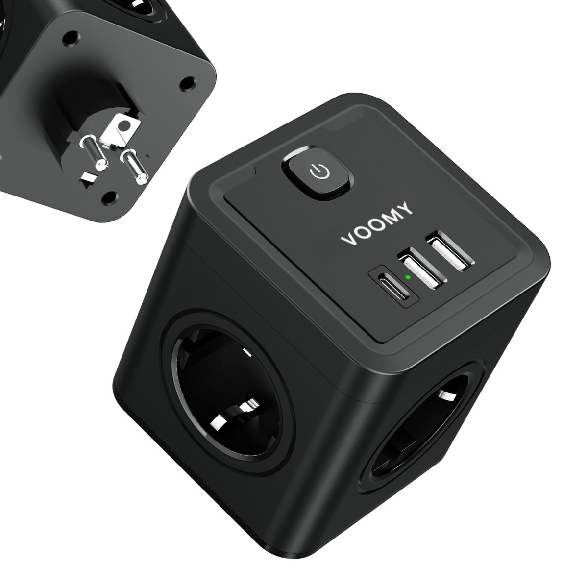 Voomy Cube 20W Verdeelstekker - USB-C Snellader - Stopcontact Splitter - USB-C + USB-A - Stekkerdoos Powercube - Zwart