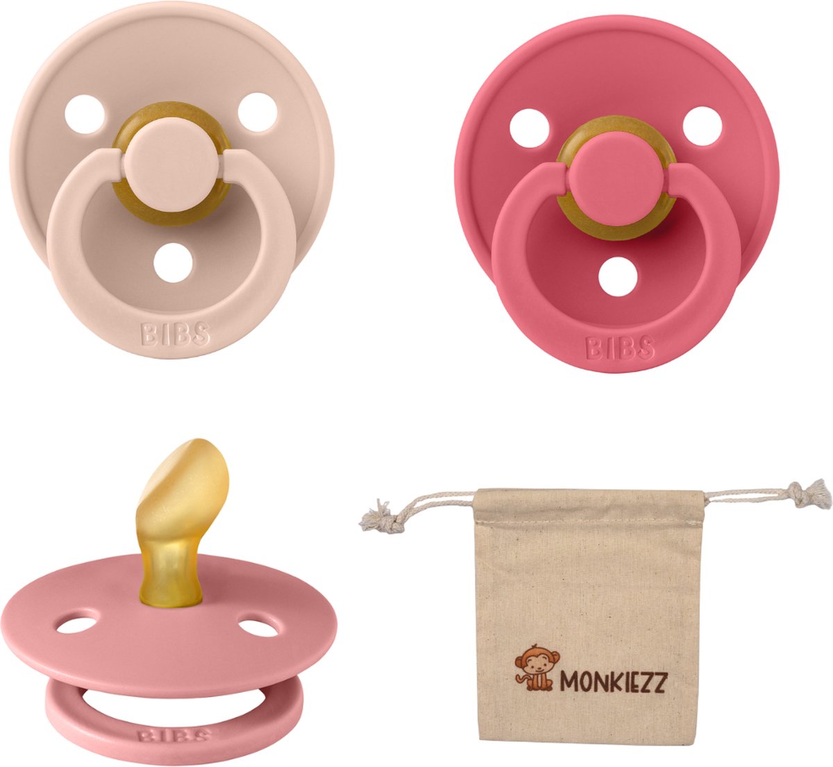 Goedkoopste Bibs Dental fopspenen Anatomical 0-6 maanden- Set 3 stuks- Coral, Blush, Dusty Pink Monkiezz speenzakje - orthodontisch- Anatomisch- Maat 1