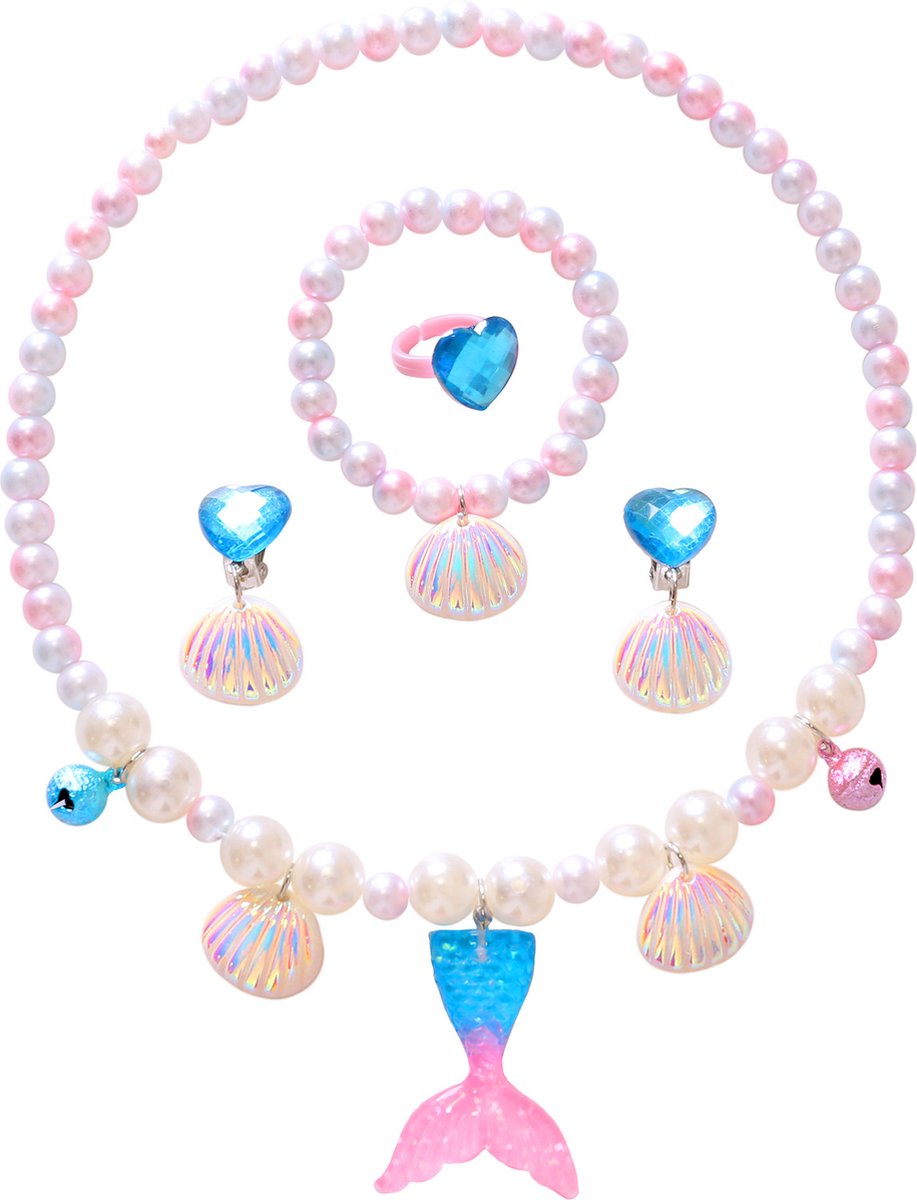 Joya Kids® Luxe Mermaid Glitter Cape met Accessoires | Zeemeermin Prinsessencape met Pailletten | Cape Set Paillet | Prinses jurk | Unicorn | Meisje Verkleedset | Carnvalskleding Meisjes | Met Mermaid Kroon, Staf, Tasje en Sieradenset — afbeelding 4