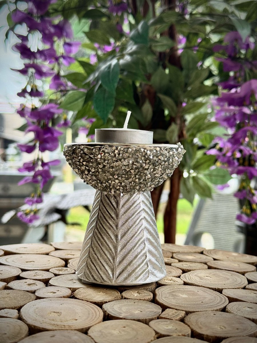 Theelicht houder 9 cm - voor binnen - decoratie - interieur - Valentijn - Nieuwjaar - Kerst - cadeau - geschenk - zilver - glitter