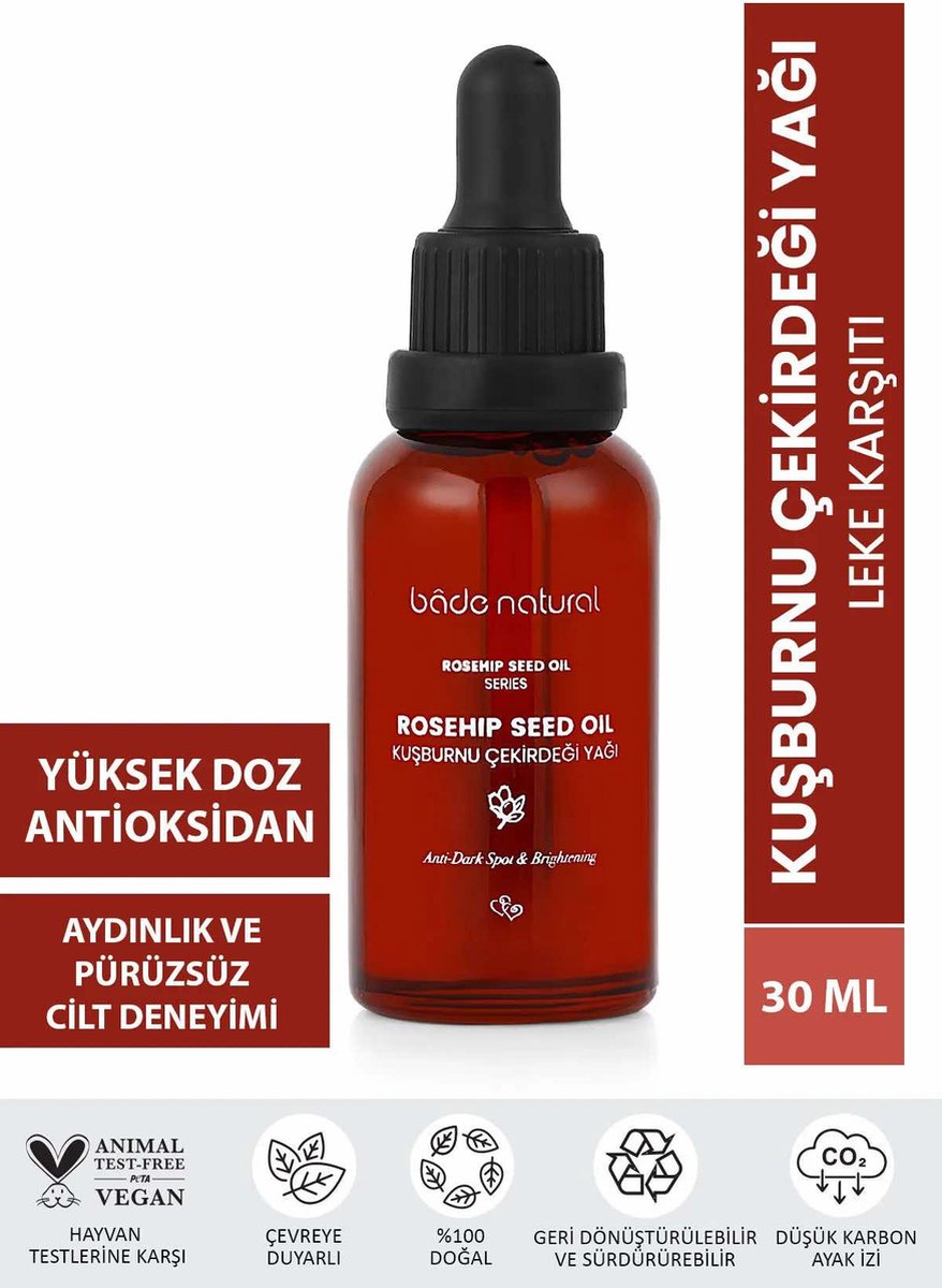 Goedkoopste Bade Natural Rosehip Seed Oil - Anit-Dark Spot & Brightening - Rozenbottel Zaad Serum - Olie Koudgeperst Anti-smet en Verhelderend 100 puur Hoge vitamine A-gehalte vitanime C & E Tegen Veroudering Zon Zwangerschap en Epilatievlekken 30 ml