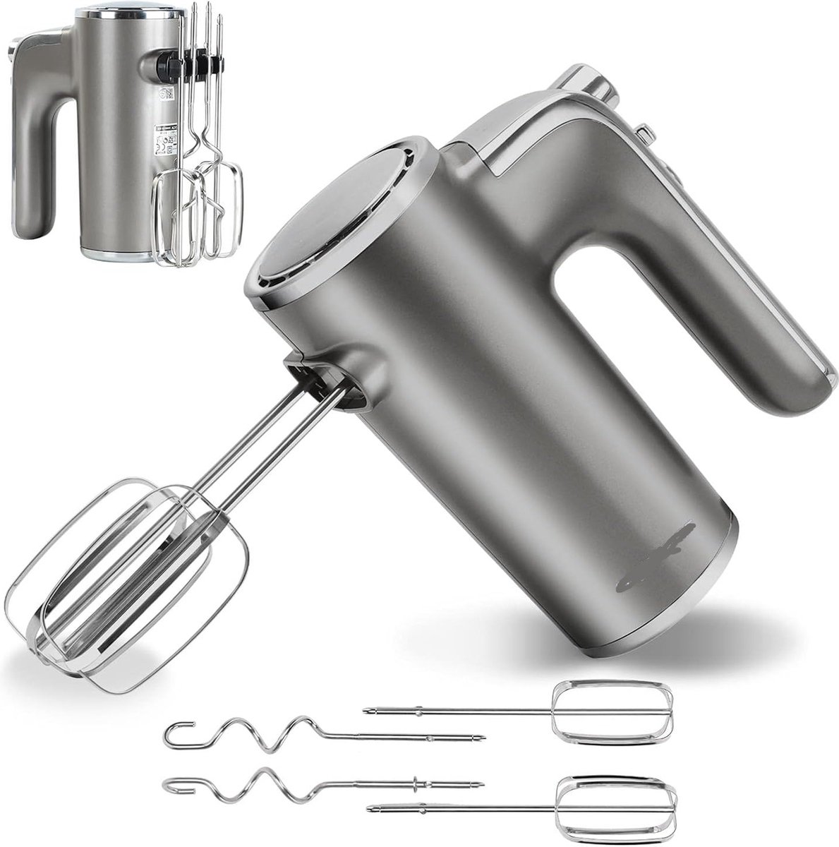 elektrische handmixer, zeer krachtig, 400 W, 5 snelheden + turbo, uitwerpknop, 1 opberghouder en 2 handmixer en 2 kneedhaken.