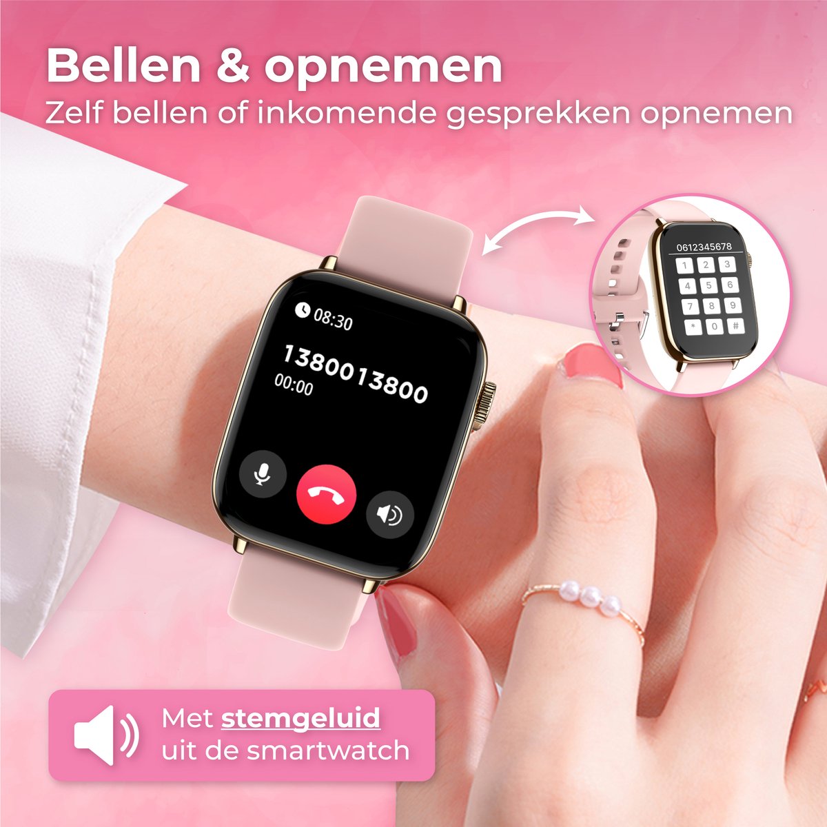 Nuvance Smartwatch Roze - IP68 Waterdicht Sporthorloge - afbeelding 3