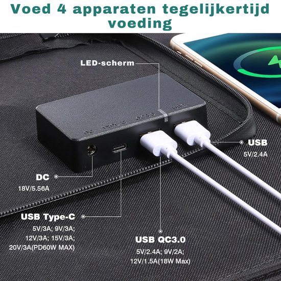 Thuys - Zonnepanelen Pakket Compleet - Opvouwbaar Zonnepaneel - Voed Meedere Apparaten Tegelijk - Met Stekken - Flexibel - Waterdicht - 100W –Zwart van Thuys — afbeelding 3